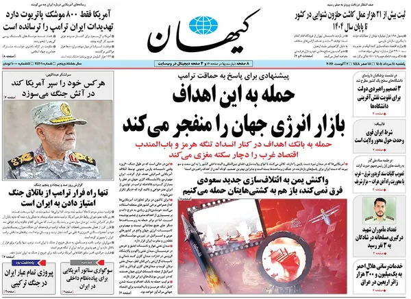 صفحه نخست روزنامه‌های کشور - یکشنبه ۱۱ مرداد ۱۴۰۵